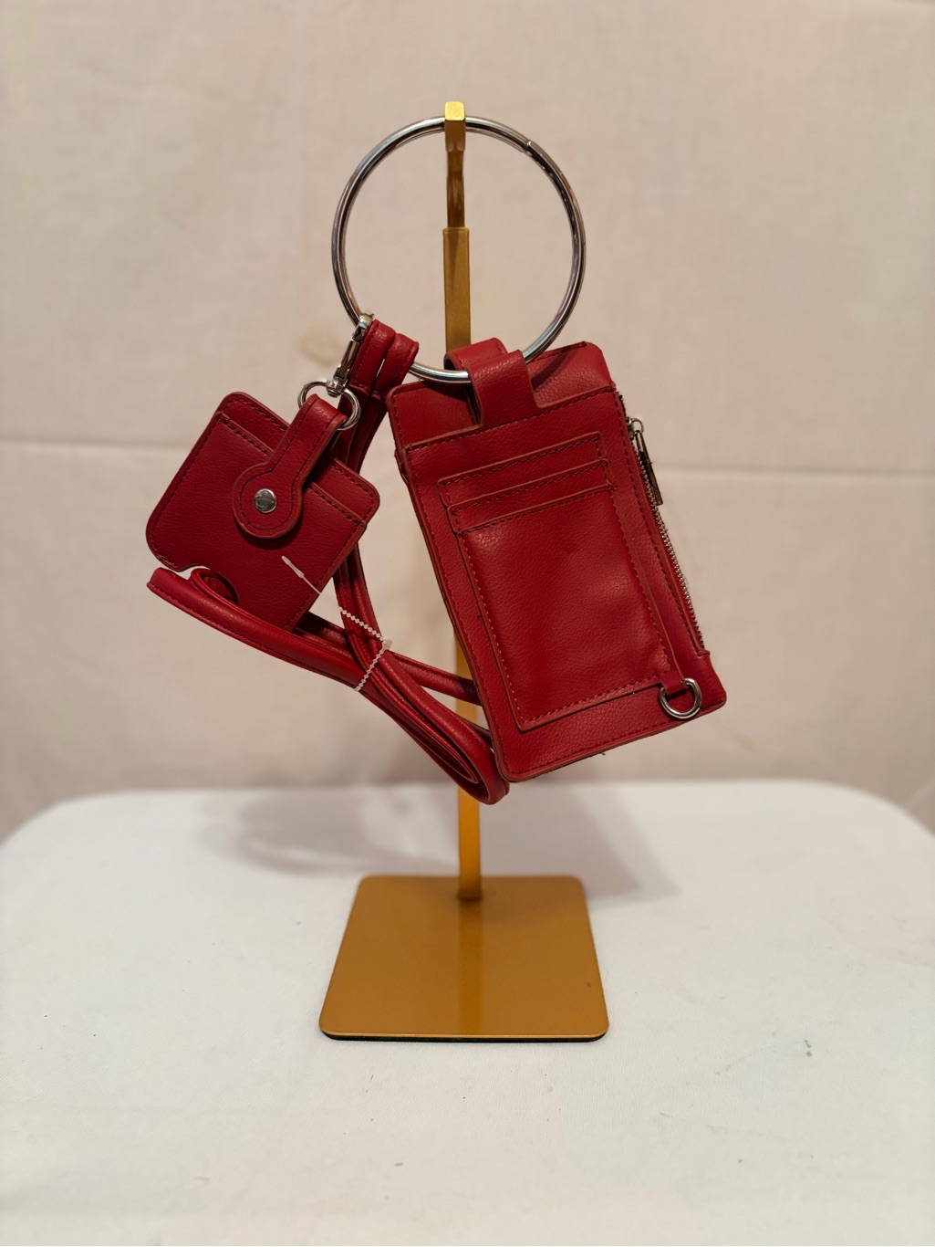 Red Leather Crossbody Card Holder With Coin Pouch Red Leather Crossbody Card Holder With Coin Pouch